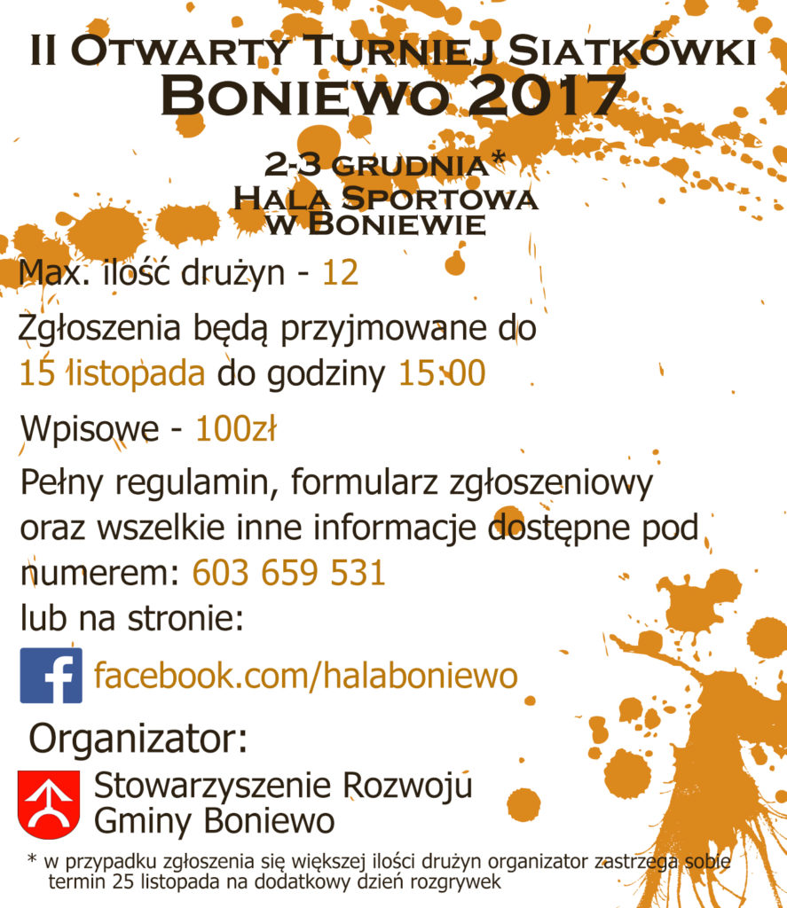 2-3 grudnia Hala Boniewo, zgłoszenia do 15.11 do godz.15:00 więcej informacji tel. 603 659 531