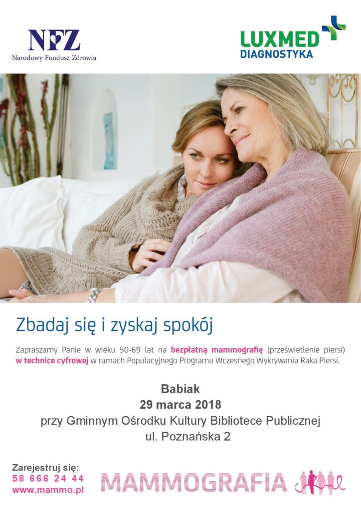 Badania mamograficzne przed GOK i BP w Babiaku, 29 marca 2018 roku. 