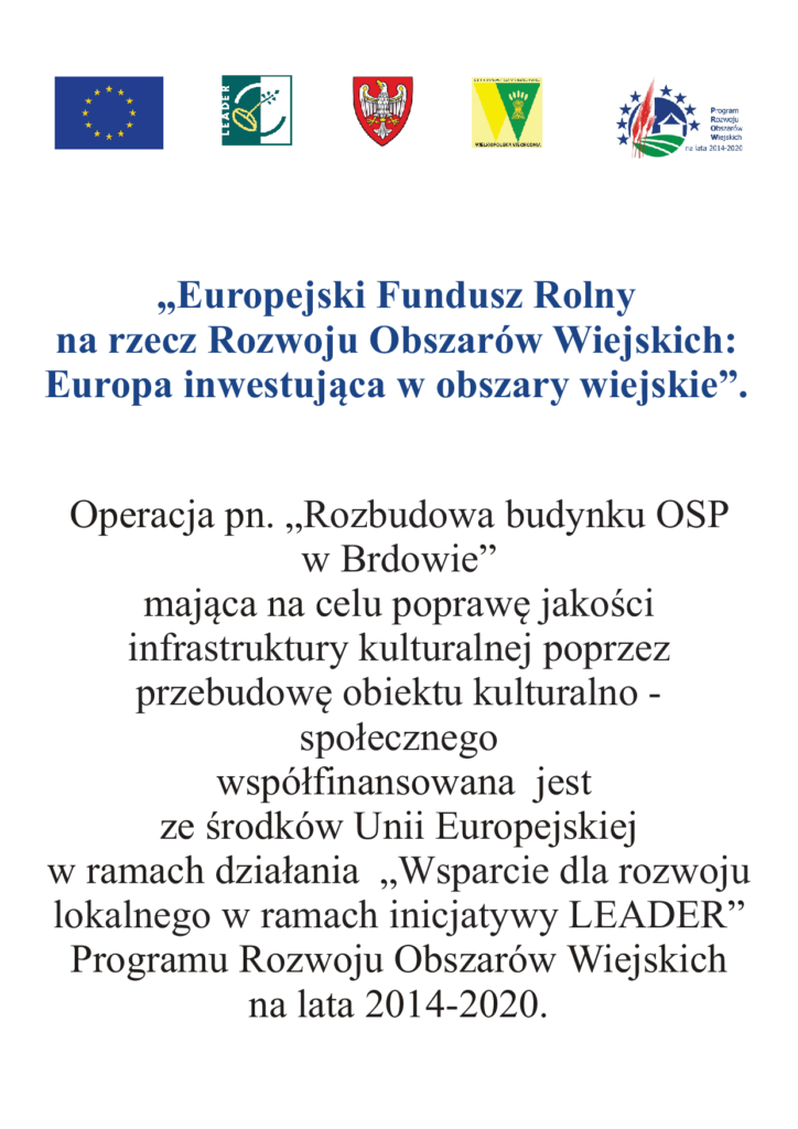 Informacja o otrzymaniu dofinansowania na operacje pod nazwą Rozbudowa budynku OSP w Brdowie