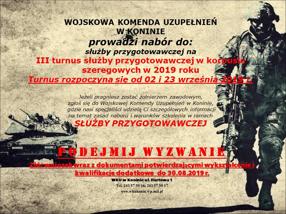plakat informujacy o naborze do służby przygotowawczej do wojska polskiego.
