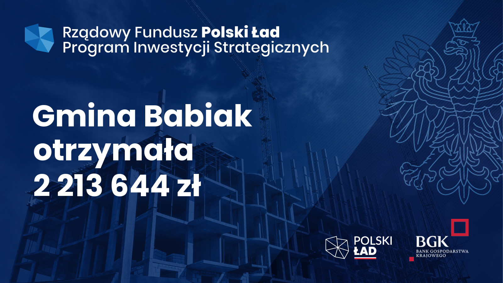Informacja o przyznaniu dofinansowania w wysokości 2.213.644,00 zł w ramach Rządowego Funduszu Inwestycji Strategicznych - Polski Ład.